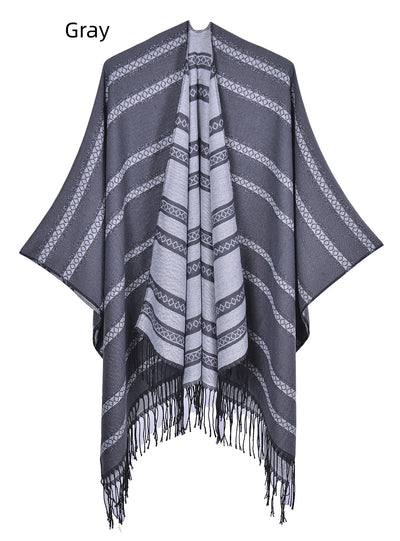 Fringed Shawl Thickened Dual-purpose Scarf Cloak