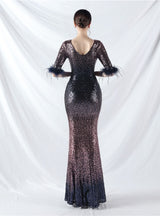 V-neck Short Sleeve Sequins Mermaid Prom Dress