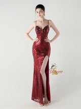 Mermaid Spaghetti Straps Appliques Prom Dress