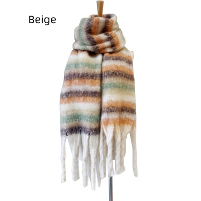Thickened Thick Fringed Striped Scarf