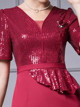 Pink Sequins V-neck Mother Of The Bride Dress