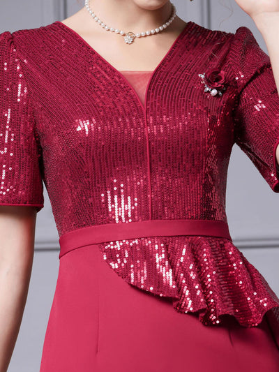 Pink Sequins V-neck Mother Of The Bride Dress