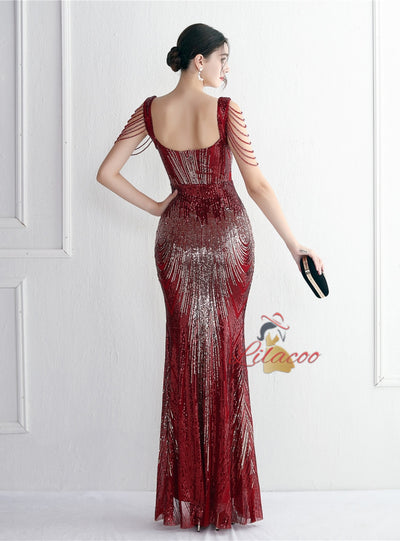 Mermaid Sequins Straps Beading Prom Dress