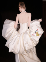 Ivory Strapless Satin 3D Flower Wedding Dress