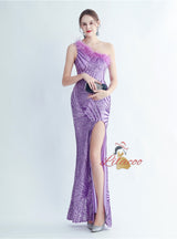 Mermaid Sequins One Shoulder Split Prom Dress
