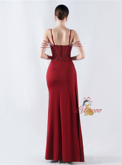 Mermaid Spaghetti Straps Beading Lace Prom Dress