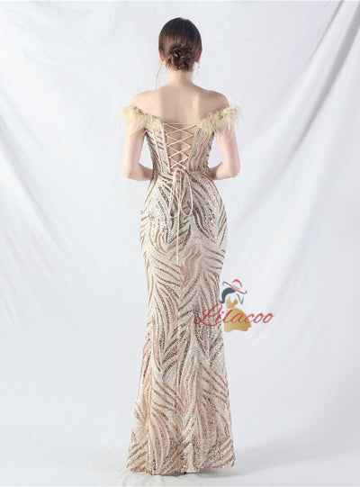 Mermaid Sequins Off the Shoulder Split Prom Dress