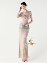 Mermaid Sequins Spaghetti Straps Beading Prom Dress