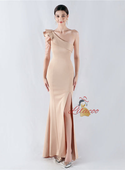 One Shoulder Split Beading Prom Dress