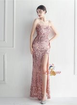 Mermaid Backless Sequins Beading Prom Dress