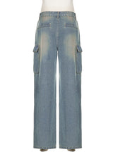 Pleated Low Waist Pocket Straight Jeans