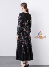 Pleated Print Oversized Pleated Dress