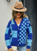 Plaid Stitching Sweater Coat