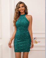 Sheath Halter Sequins Short Party Dress