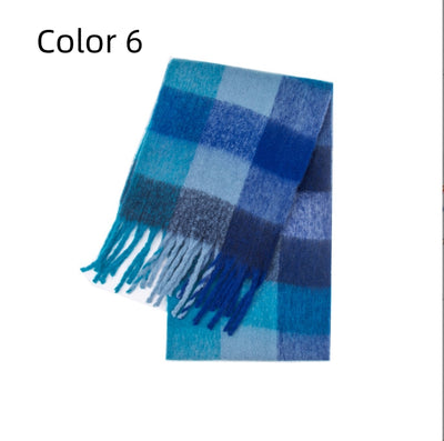 Thick-bearded Four-grid Thick Double-sided Plaid Scarf