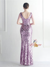 V-neck Sequins Beading Prom Dress