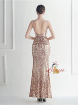 Spaghetti Straps Mermaid Sequins Prom Dress