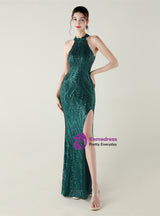 Mermaid Halter Sequins Halter Prom Dress