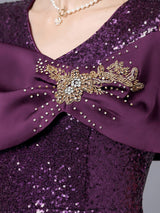 Burgundy Mermaid Sequins Mother of the Bride Dress
