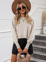 Round Neck Solid Color Loose Pullover Sweater