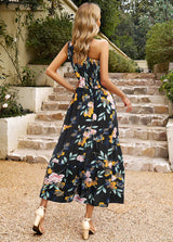 One Shoulder Printed Pocket Long Dress