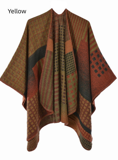 Jacquard Split Thick Warm Cloak Shawl