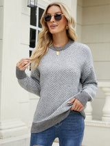 Striped Long-sleeved Round Neck Knitted Pullover Sweater