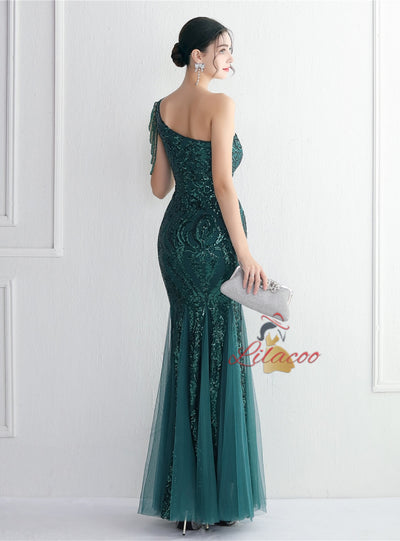 Sequins One Shoulder Beading Prom Dress