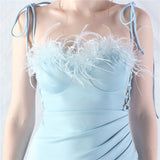 Mermaid Spaghetti Straps Pleats Split Prom Dress