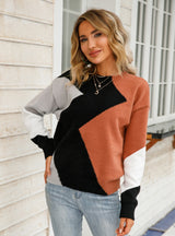Long Sleeve Round Neck Diamond Sweater