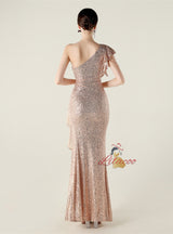 Mermaid One Shoulder Sequins Split Beading Prom Dress