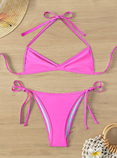 Sexy Tether Halter Pleated Beach Bikini