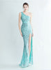 Mermaid One Shoulder Sequins Split Prom Dress