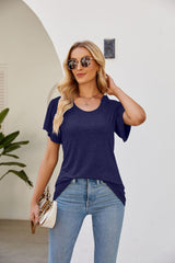 Round Neck Pleated Short Sleeve T-shirt