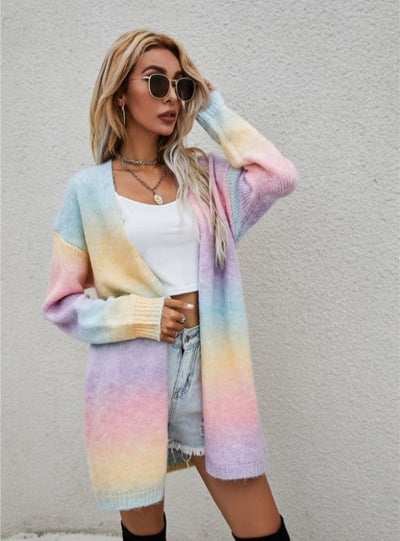 Rainbow Tie-dyed Long Sweater Coat