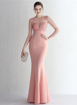 Long Sleeve Mermaid Appliques Prom Dress