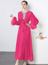 Heavy Hand-made Diamond Pleated Evening Dress