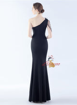 One Shoulder Split Beading Prom Dress
