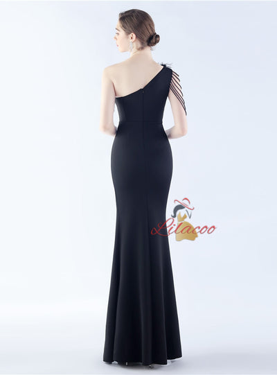 One Shoulder Split Beading Prom Dress