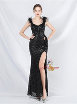 Sexy Mermaid Sequins Split Prom Dress