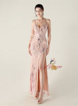 Mermaid Sequins Spaghetti Straps Feather Prom Dress