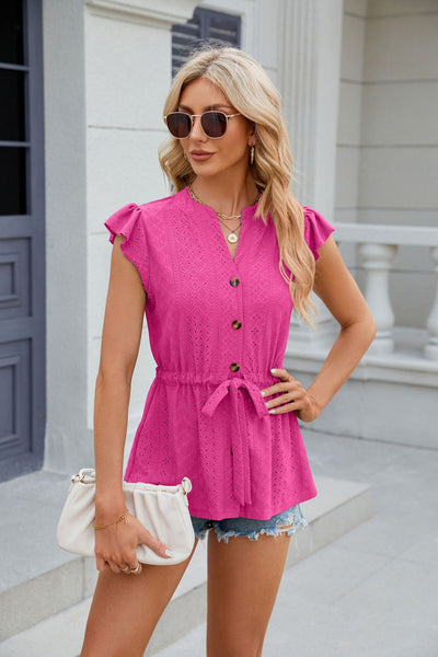 Solid Color Button Loose T-shirt