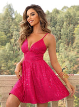 Laced Up Backless Sequined Dress