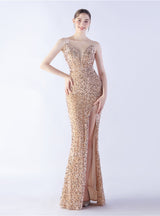 Spaghetti Straps Mermaid Sequins Prom Dress