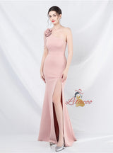One Shoulder Mermaid Split Beading Prom Dress
