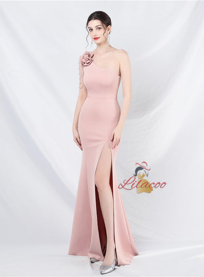 One Shoulder Mermaid Split Beading Prom Dress