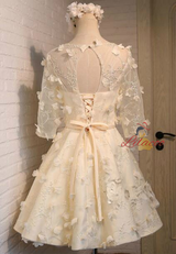 Yellow Short Sleeve 3D Flower Homecoming Dress