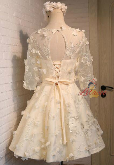 Yellow Short Sleeve 3D Flower Homecoming Dress