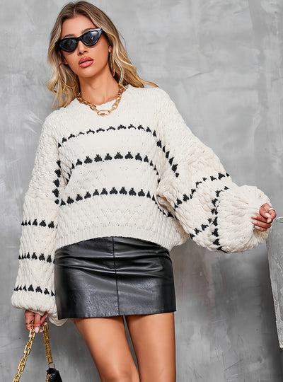 Striped Round Neck Long Sleeve Sweater