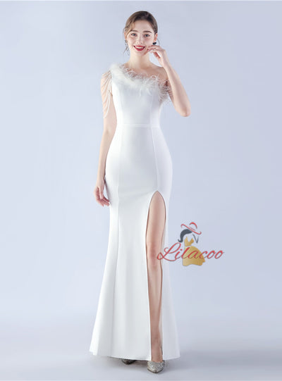 One Shoulder Mermaid Beading Split Prom Dress